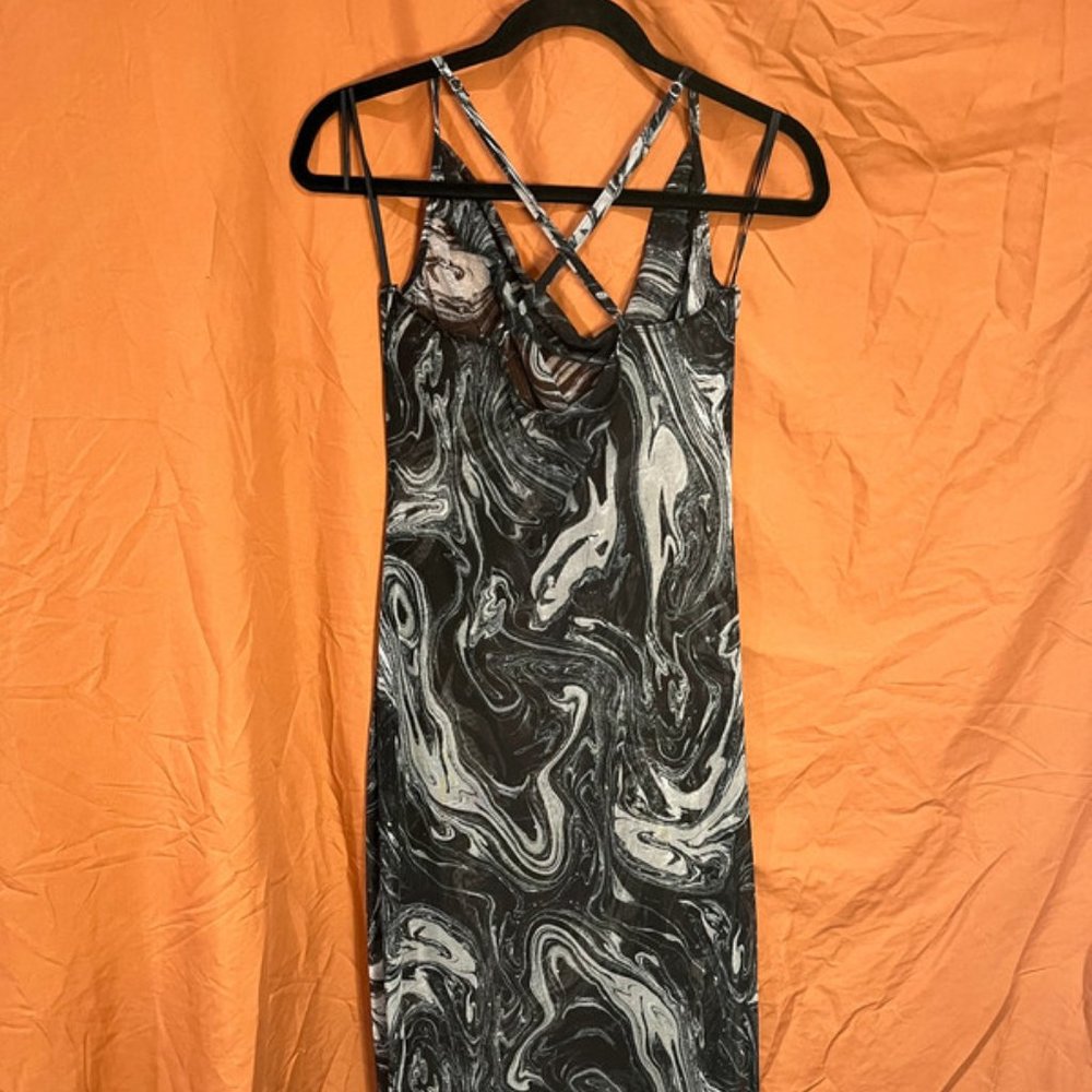 Urban Outfitters Marble Mesh Cowl Neck Midi Dress